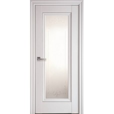 Двери Престиж (Белый матовый, стекло сатин, молдинг и рисунок Р2)