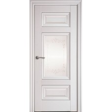 Двери Шарм (Белый матовый, стекло сатин, молдинг и рисунок Р2)