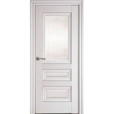 Двери Статус (Белый матовый, стекло сатин, молдинг и рисунок Р2)