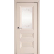 Двери Статус (Магнолия, стекло сатин, молдинг и рисунок Р2)